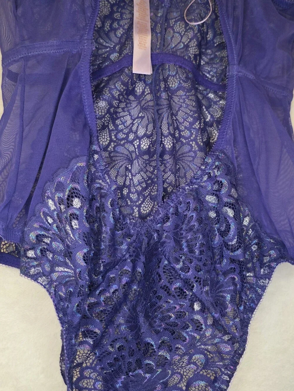 NWOT Savage X Fenty Metallic Lace Teddy Neon Butterfly Shade Grape Size 2X.